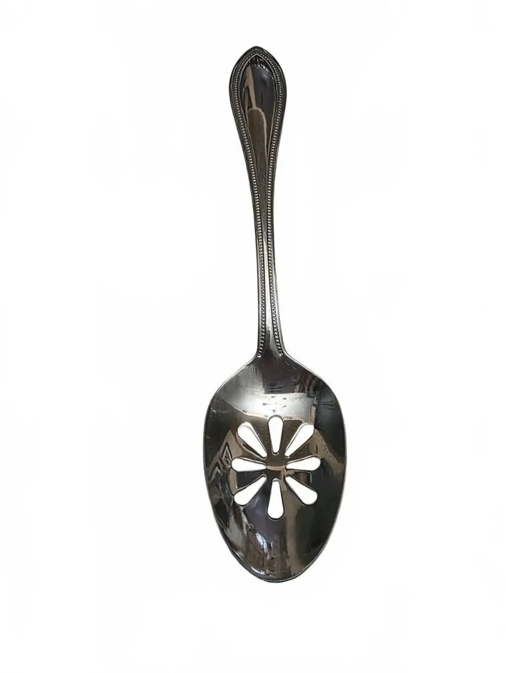 Towle Beaded Antique Stainless Slotted Serving Spoon Pierced Tablespoon